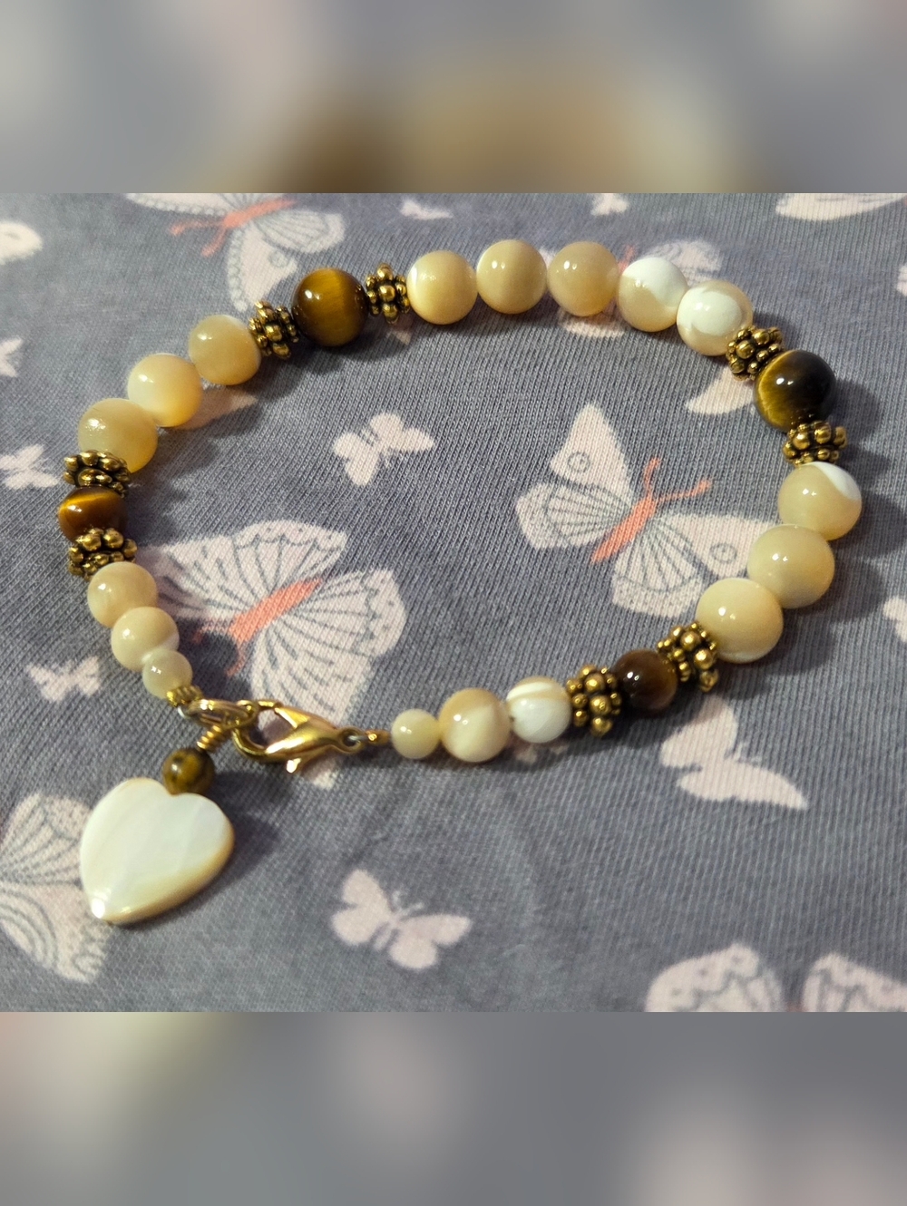 Elegant Moonstone & Tigers Eye Beaded Bracelet with Gold Accents